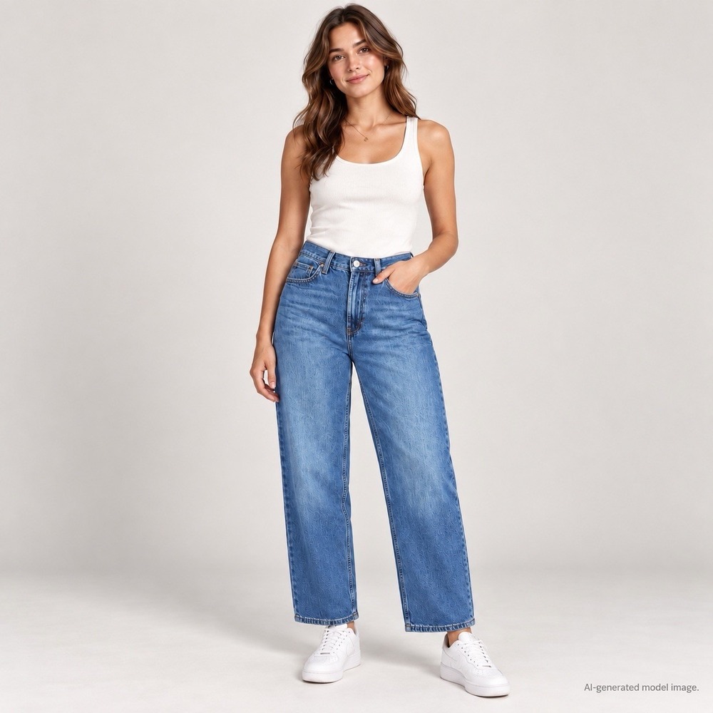 GAP Loose High Rise Jeans Womens 24 00R Blue Medium Wash Straight Leg Stretch